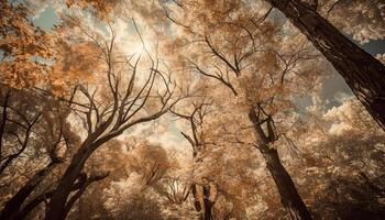 geel bladeren Aan tak, herfst Woud schoonheid gegenereerd door ai foto