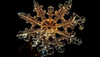 glimmend sneeuwvlok ornament weerspiegelt nacht winter wonderland gegenereerd door ai foto