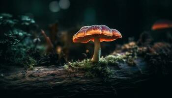 dichtbij omhoog herfst groei gevlekte vlieg agaric paddestoel gegenereerd door ai foto