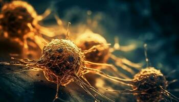 kanker cel uitvergroot Aan menselijk hersenen anatomie gegenereerd door ai foto