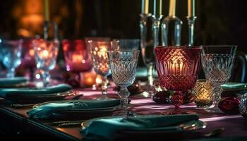 luxe dining tafel versierd met elegant decoratie gegenereerd door ai foto