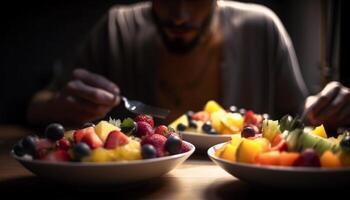 gezond fruit salade met een kleurrijk variatie gegenereerd door ai foto