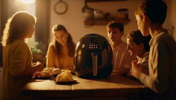 familie bonding in de keuken bakken pret gegenereerd door ai foto