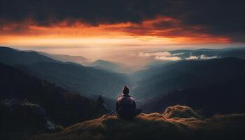 een persoon staand boven berg top triomfantelijk gegenereerd door ai foto