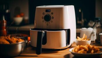 vers gebakken brood Aan modern keuken tafel gegenereerd door ai foto