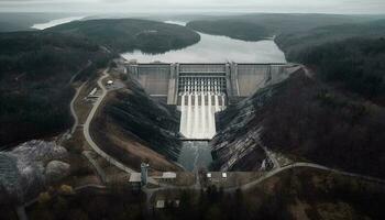 berg macht hydro-elektrisch fabriek geeft duurzame energie gegenereerd door ai foto