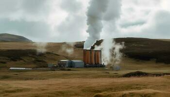 steenkool fabriek vervuilt berg lucht, schade milieu gegenereerd door ai foto
