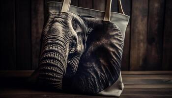 olifant omgaan met tas, gemaakt van rustiek leer gegenereerd door ai foto