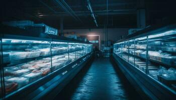 vers boodschappen binnen modern supermarkt, Nee mensen gegenereerd door ai foto