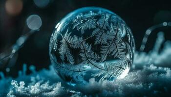 glinsterend sneeuwvlokken Aan bladerrijk takken, winter magie gegenereerd door ai foto