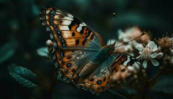 levendig vlinder vleugel gevlekte in rustig natuur bestuiving tafereel gegenereerd door ai foto