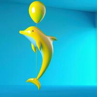 geel ballon dolfijn in een blauw kamer foto