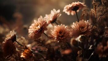 abstract biologisch groei geel wilde bloemen in zonlicht gegenereerd door ai foto