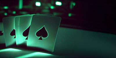 groen licht effect spelen kaarten van spade tegen achtergrond, casino spel en het gokken concept. generatief ai technologie. foto