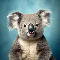 koala Aan een blauw achtergrond detailopname studio portret. generatief ai. foto