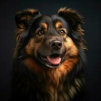 studio portret van een groot hond met een schattig gezicht Aan een zwart achtergrond. generatief ai foto