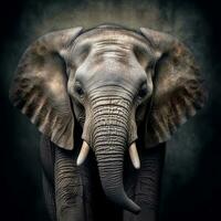 een enorm savanne olifant detailopname Aan een zwart achtergrond. generatief ai foto