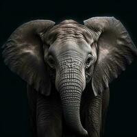 detailopname portret van een olifant Aan een zwart achtergrond. generatief ai. foto