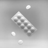 blaar pakketten antibiotica en pillen voorkant kant visie. blauw drug blaar verpakking blauw pillen geneesmiddel 3d renderen foto
