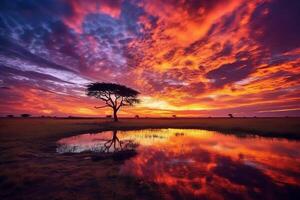 levendig kleuren van de Afrikaanse zonsondergang. ai generatief foto