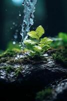 detailopname van water gieten in natuur. ai generatief foto