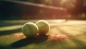 spelen tennis Aan gras, schaduw wedstrijd succes gegenereerd door ai foto