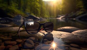 zonnebril reflecteren natuur schoonheid in zomer zon gegenereerd door ai foto