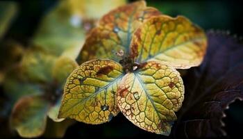 levendig herfst blad patroon in selectief focus gegenereerd door ai foto