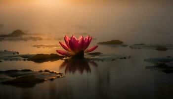 rustig lotus bloesem weerspiegelt schoonheid in natuur gegenereerd door ai foto