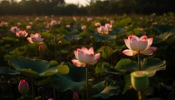 rustig tafereel van lotus water lelie schoonheid gegenereerd door ai foto