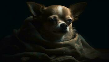 klein, schattig ronde hond zittend binnenshuis gegenereerd door ai foto