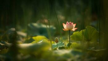 rustig tafereel van lotus water lelie groei gegenereerd door ai foto