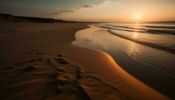 rustig zonsopkomst over- idyllisch tropisch kustlijn gegenereerd door ai foto