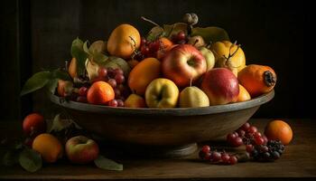 biologisch fruit schaal, rijp en sappig verfrissing gegenereerd door ai foto