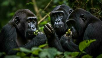 jong primaat aan het eten in tropisch regenwoud leefgebied gegenereerd door ai foto