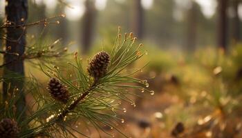 groenblijvend pijnboom naalden sieren herfst Woud verdieping gegenereerd door ai foto