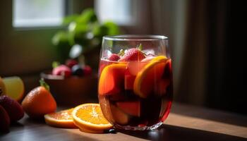 biologisch citrus cocktail Aan rustiek houten tafel gegenereerd door ai foto