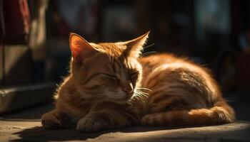 pluizig katje resting in zonlicht, charmant schoonheid gegenereerd door ai foto