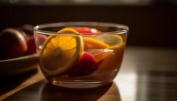 biologisch citrus cocktail Aan houten tafel, verfrissend zomer drinken gegenereerd door ai foto