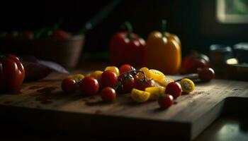 vers biologisch salade met rijp erfstuk tomaten gegenereerd door ai foto
