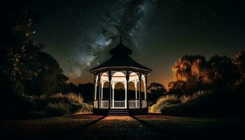 oud kapel verlichte door spookachtig maanlicht, verlaten gegenereerd door ai foto