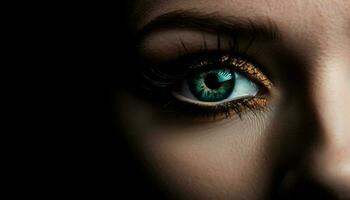 Kaukasisch vrouw schoonheid in macro oog portret gegenereerd door ai foto