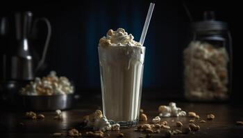 geslagen room en chocola sieren de latte gegenereerd door ai foto