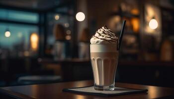 geslagen room en chocola sieren heet latte gegenereerd door ai foto