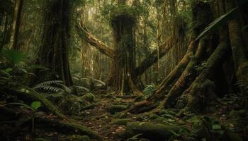 rustig tafereel van tropisch regenwoud oude schoonheid gegenereerd door ai foto