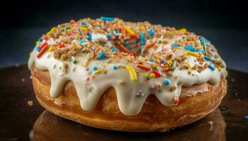 vers gebakken eigengemaakt donut met aardbei suikerglazuur gegenereerd door ai foto