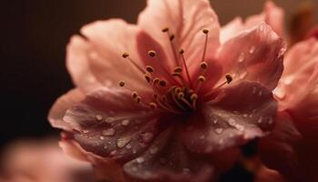 levendig roze hibiscus bloesem, nat met dauw gegenereerd door ai foto