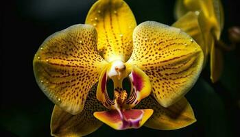 exotisch mot orchidee tak, elegantie in natuur gegenereerd door ai foto