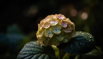 vers hortensia bloesem met dauw laten vallen schoonheid gegenereerd door ai foto