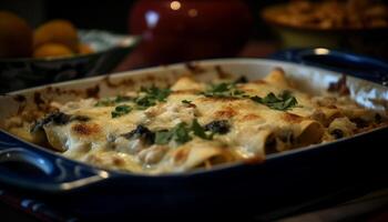 gezond vegetarisch lasagne gebakken met vers groenten gegenereerd door ai foto